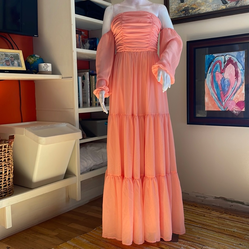 Elegant Tiered Off Shoulder Maxi Gown Gunne Style Peasant Dress